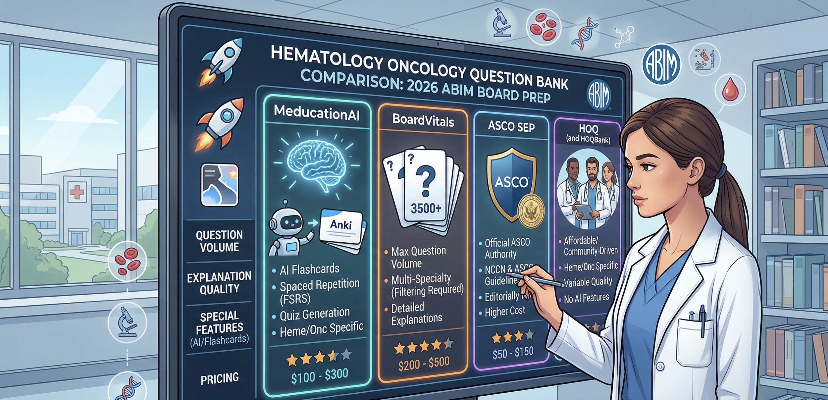 Featured image for MeducationAI blog article: Hematology Oncology Question Bank Comparison 2026