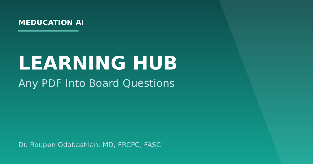 Featured image for MeducationAI blog article: What Is the MeDucation Learning Hub? Turn Any PDF, Guideline, or Lecture Into Board-Style Quizzes, Flashcards, and Slides